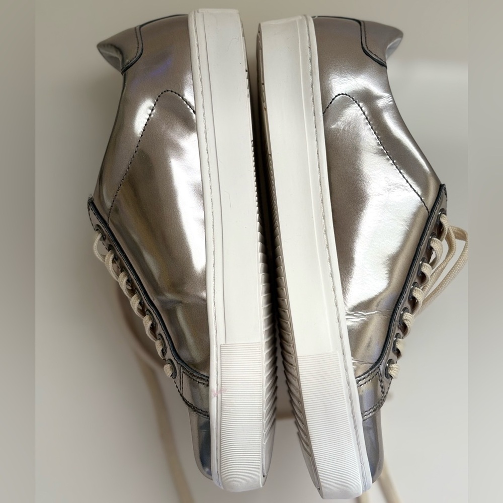 Karl Lagerfeld Metallic Silver Lace Up Sneakers with Icon Patch in size 8! - Picture 9 of 15